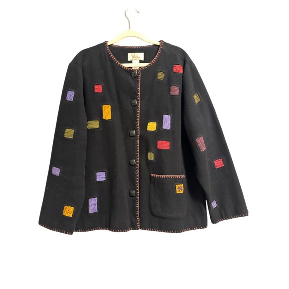 CJ Banks Cardigan Cotton Blend Art to Wear Layering Granny Square Knit Patch 1X - Picture 1 of 5